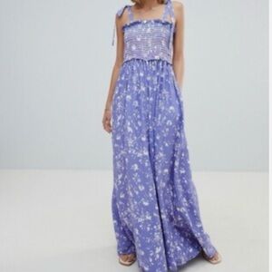 FREE PEOPLE Periwinkle/ Purple Floral Smocked Jumpsuit